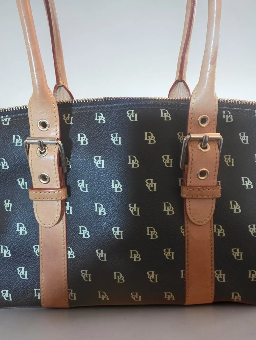 Dooney & Bourke Brown & Gold Monogram Satchel Handbag